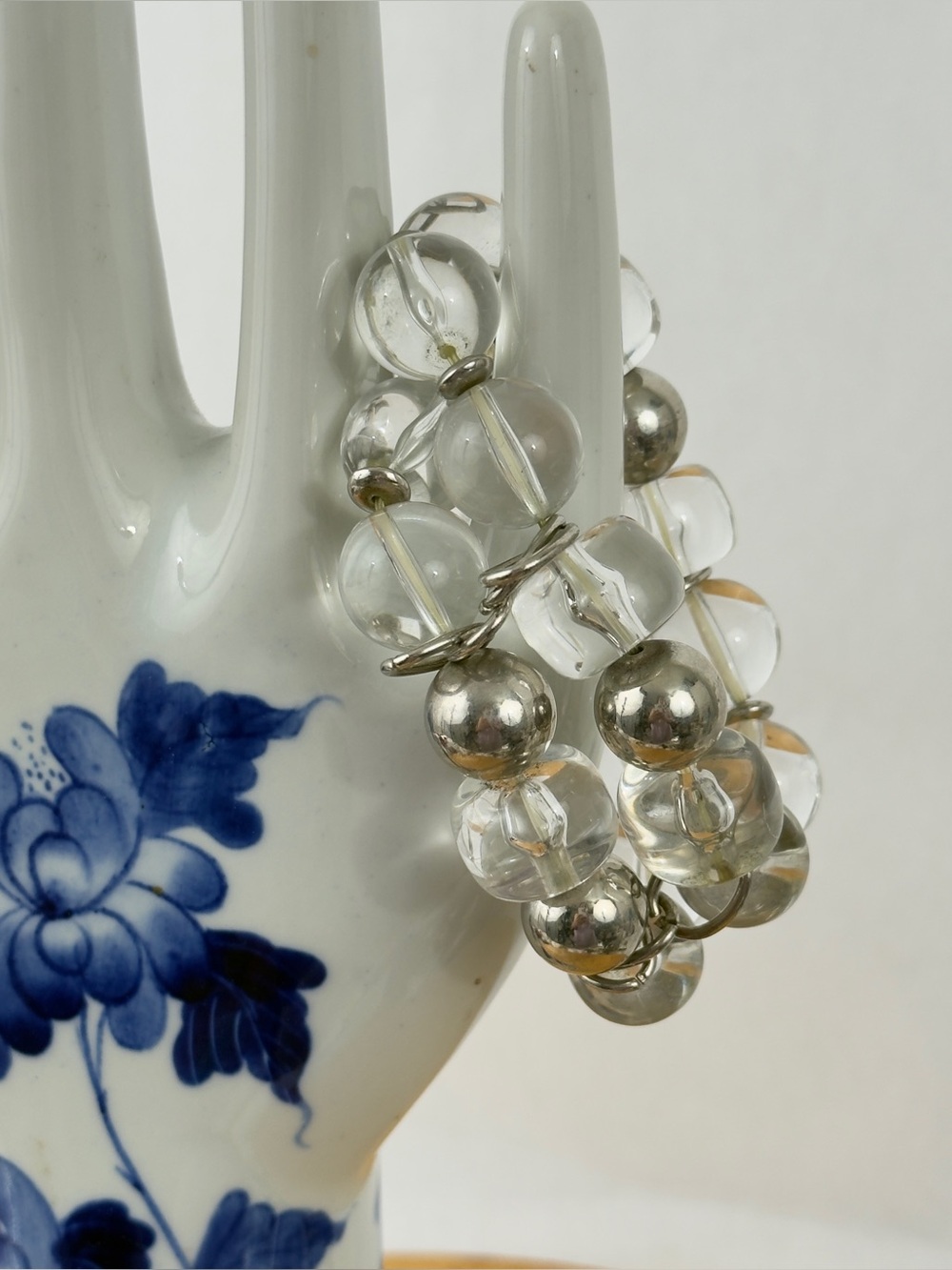 Vintage Mid-Century Modern Chunky Lucite and Silvertone Double-Strand Bracelet
